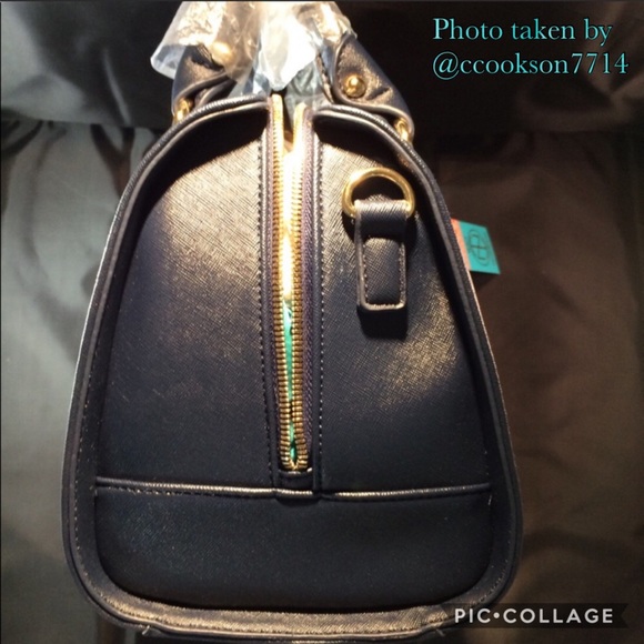 Boutique-Tracy Negoshian navy blue zip top satchel - Picture 4 of 8